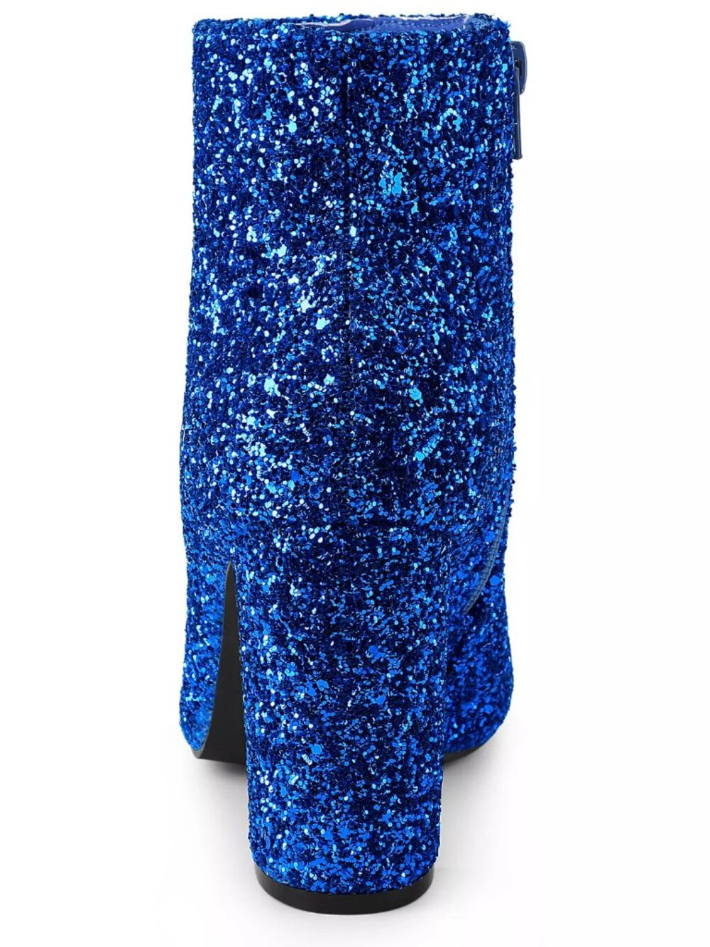 Blue Glitter Pointed Toe Chunky Heel Ankle Boots - Picture 4 of 9